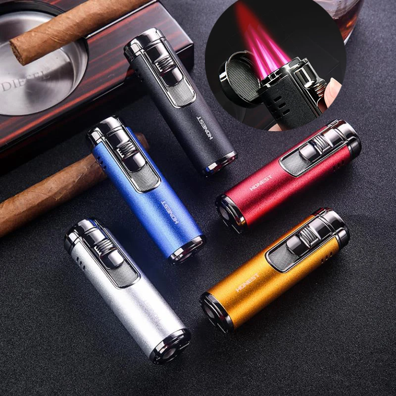 Metal Lighters Windproof Gas Lighter Smoking Four Flame Jet Torch Spray Gun Multifunction Cigar Butane Lighters Cigar Drill
Metal Lighters Windproof Gas Lighter Smoking Four Flame Jet Torch Spray Gun Multifunction Cigar Butane Lighters Cigar Drill