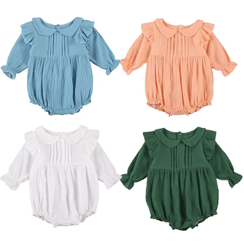 0-24M Newborn Baby Girls Boys Romper Long Sleeve Lapel Collar Buttons Solid Ruffles Bodysuits Autumn Spring Clothes
0-24M Newborn Baby Girls Boys Romper Long Sleeve Lapel Collar Buttons Solid Ruffles Bodysuits Autumn Spring Clothes