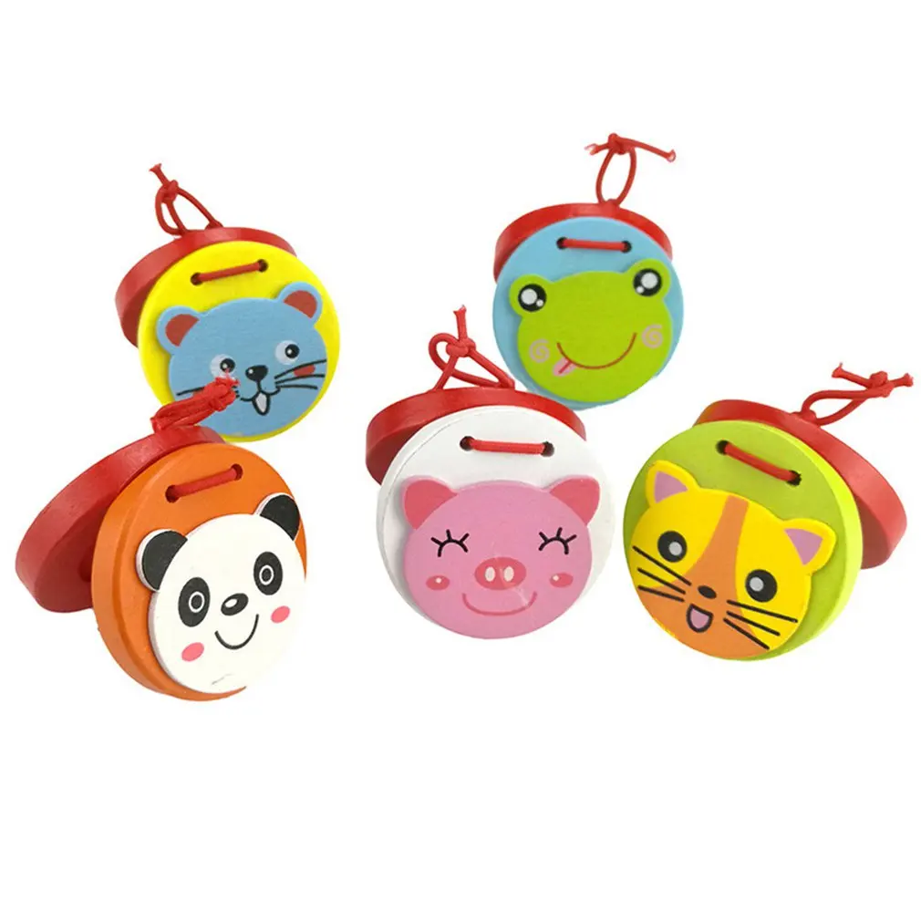 

Adorable Kids Musical Instrument Wood Animal Castanets Toy Educational Block Toddlers Pull-along Set