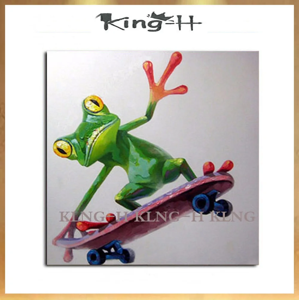Venta caliente pintura al óleo hecha a mano en lienzo Rana animal montar una скутер pared arte cuadros para decoración del