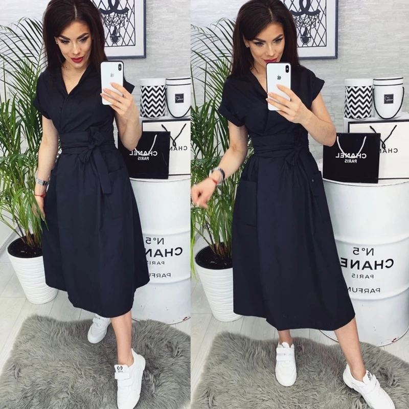 Office Lady Women Casual Sashes A-Line Dress Ladies Short Sleeve Sexy V-Neck Summer Dress 2020 Fashion Midi Party Dress Vestidos
Office Lady Women Casual Sashes A-Line Dress Ladies Short Sleeve Sexy V-Neck Summer Dress 2020 Fashion Midi Party Dress Vestidos