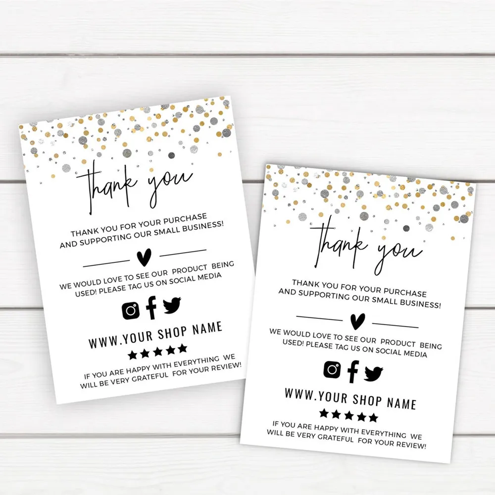 

Personalize Business Name Card ，Silver Gold Thank You Card ，Thank You For Your Order Cards ，Custom Text Social Medial Card