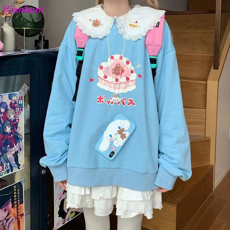 Autumn Female Kawaii Cake Print Jumper Japanese Harajuku Loose Pullover 2021 Round Neck Long Sleeve Ins Fashion Students Hoodies 
Autumn Female Kawaii Cake Print Jumper Japanese Harajuku Loose Pullover 2021 Round Neck Long Sleeve Ins Fashion Students Hoodies