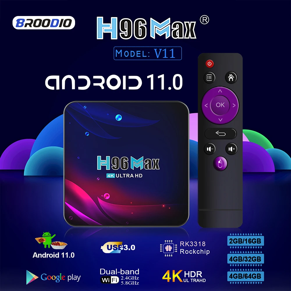 Wireless Bluetooth 4 TV Box Android 11.0 Smart TV Media Player RK3318 Quad Core 2.4G 5G WIFI TV Box 4GB RAM H96 Max Set Top Box 
Wireless Bluetooth 4 TV Box Android 11.0 Smart TV Media Player RK3318 Quad Core 2.4G 5G WIFI TV Box 4GB RAM H96 Max Set Top Box