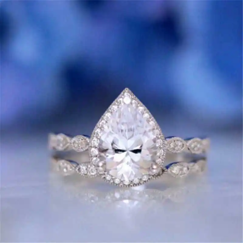Fashion Zircon Silver Color Water Drop Cut Ring Set for Women Wedding Engagement Ring Party Gift
Fashion Zircon Silver Color Water Drop Cut Ring Set for Women Wedding Engagement Ring Party Gift