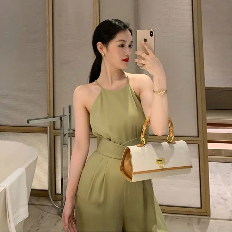 Women 2021 Summer Elegant Halter Backless Jumpsuits Female Casual Long Wide Leg Pants Overalls Ladies Party Jumpsuit Mujer Y132
Women 2021 Summer Elegant Halter Backless Jumpsuits Female Casual Long Wide Leg Pants Overalls Ladies Party Jumpsuit Mujer Y132