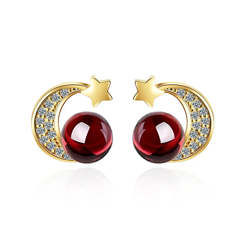 925 Sterling Silver Trendy Natural Garnet Stone Moon Star Ladies Stud Earrings Jewelry Women Promotion Gift Cheap
925 Sterling Silver Trendy Natural Garnet Stone Moon Star Ladies Stud Earrings Jewelry Women Promotion Gift Cheap