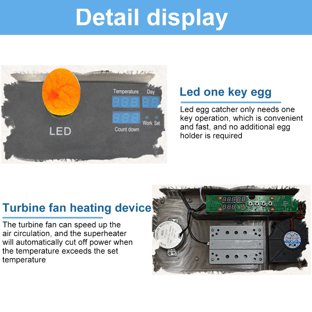 Brooder Goose Chicken Duck Hatchery LED Light Temperature Display Poultry Pigeon Quail Digital Parrot 15 Eggs Home Egg Incubator
Brooder Goose Chicken Duck Hatchery LED Light Temperature Display Poultry Pigeon Quail Digital Parrot 15 Eggs Home Egg Incubator