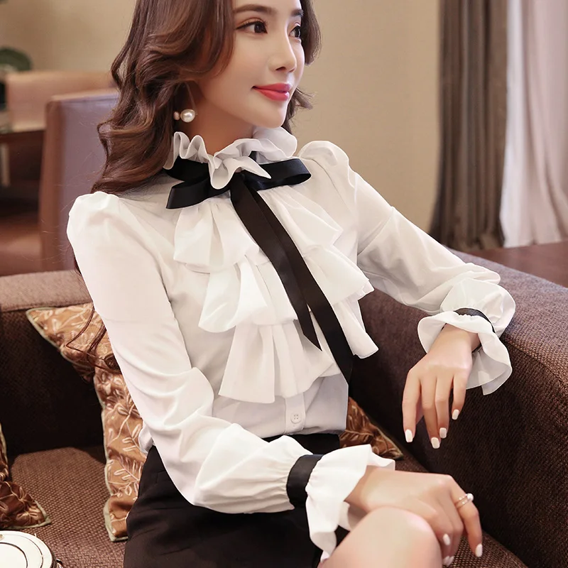Shirt Women Single Breasted Ruffles Turn Down Collar Long Sleeve Cotton Blouses Lace Up Bow Feminina Sales Blouse
Shirt Women Single Breasted Ruffles Turn Down Collar Long Sleeve Cotton Blouses Lace Up Bow Feminina Sales Blouse