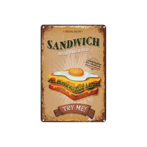 Retro Metal Tin Sign Vintage Sandwich Fried Egg Aluminum Sign for Home Coffee Wall Decor 8x12 Inch 
Retro Metal Tin Sign Vintage Sandwich Fried Egg Aluminum Sign for Home Coffee Wall Decor 8x12 Inch