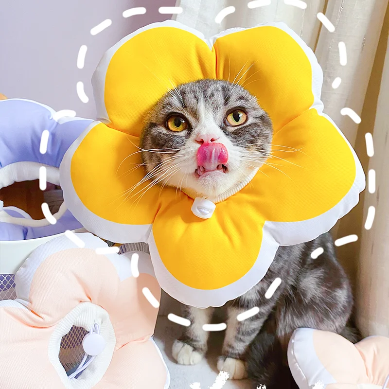 

Pet Flower Elizabeth Circle Cat Collars Recovery Adjustable Cotton Blends Neck Prevent Bite Puppy Soft Headgear Accessories