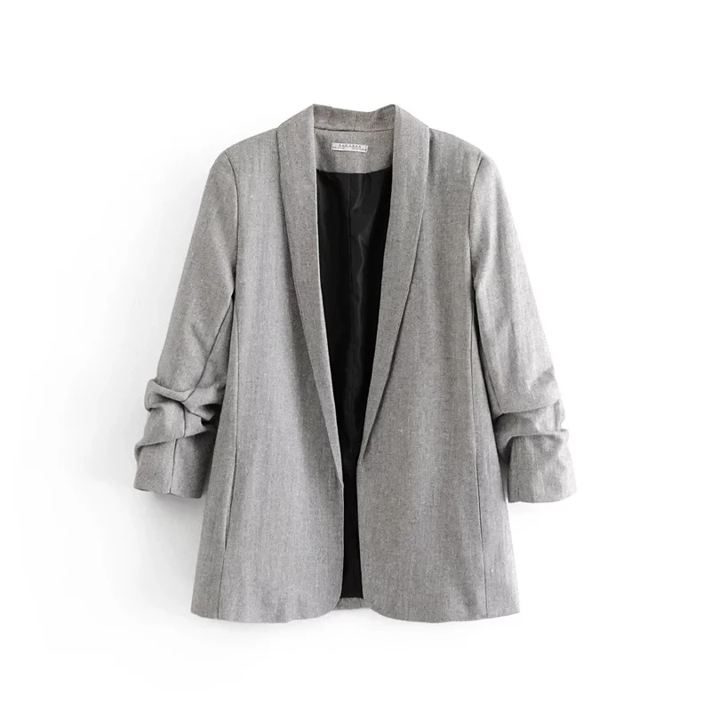 Women Autumn Casual Shawl Collar No Buckle Gray Blazer Coat Roll Sleeve Office Lady Business Elegant Blazers Jacket chaqueta
Women Autumn Casual Shawl Collar No Buckle Gray Blazer Coat Roll Sleeve Office Lady Business Elegant Blazers Jacket chaqueta