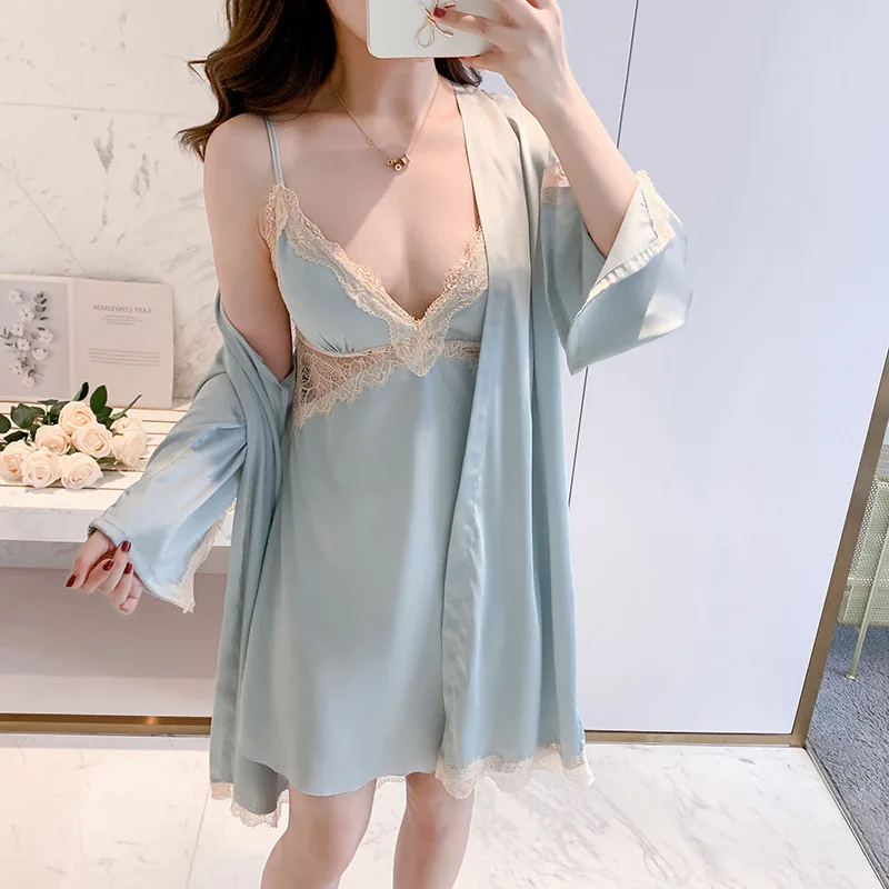 Gray Women Sleep Set 2PCS Kimono Robe Sexy Lace Nightwear Bathrobe Gown Intimate Lingerie Short Home Clothing Sleepwear
Gray Women Sleep Set 2PCS Kimono Robe Sexy Lace Nightwear Bathrobe Gown Intimate Lingerie Short Home Clothing Sleepwear