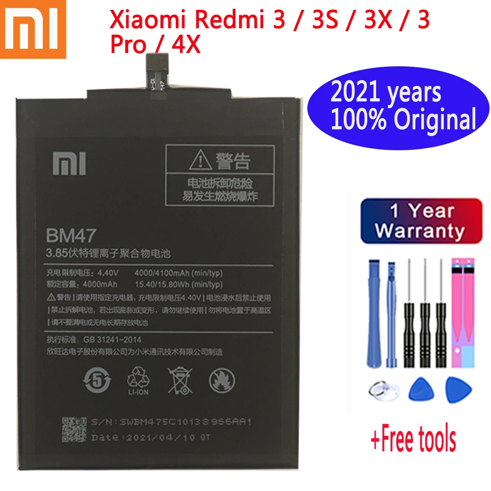 Оригинальный запасной аккумулятор BM47 4000 мАч для XIAOMI Redmi 4X 3 Pro 3X оригинальный