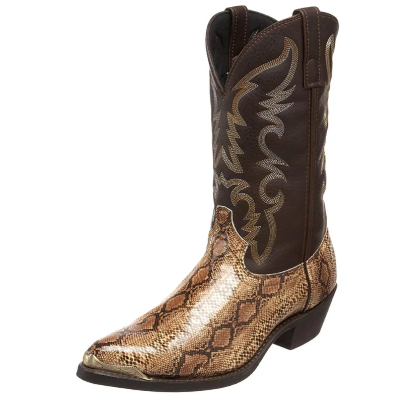 Men's Handmade PU High-quality Brown Shoe Barrel Stitching Golden Yellow Python Pattern Pointed Cuban Heel Cowboy Boots HL265
Men's Handmade PU High-quality Brown Shoe Barrel Stitching Golden Yellow Python Pattern Pointed Cuban Heel Cowboy Boots HL265