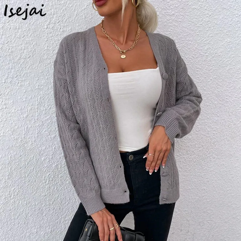 Hollow Out V-neck Knitted Cardigan for Women Single-breasted Sexy Sweater Ladies Casual Cardigans
Hollow Out V-neck Knitted Cardigan for Women Single-breasted Sexy Sweater Ladies Casual Cardigans