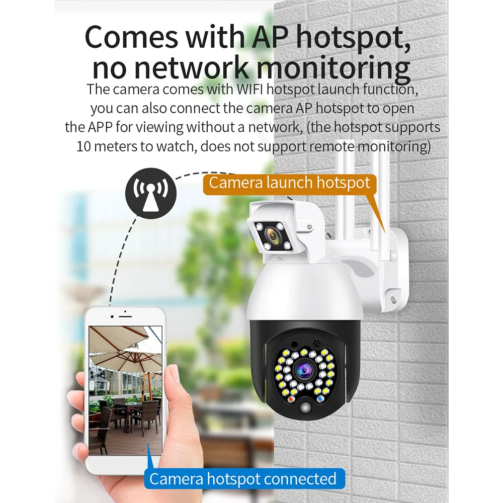 HD 1080P WIFI PTZ IP Camera Dual Lens Wireless CCTV Waterproof Outdoor Surveillance Home Security Camera IR Night LED Light Cam
HD 1080P WIFI PTZ IP Camera Dual Lens Wireless CCTV Waterproof Outdoor Surveillance Home Security Camera IR Night LED Light Cam