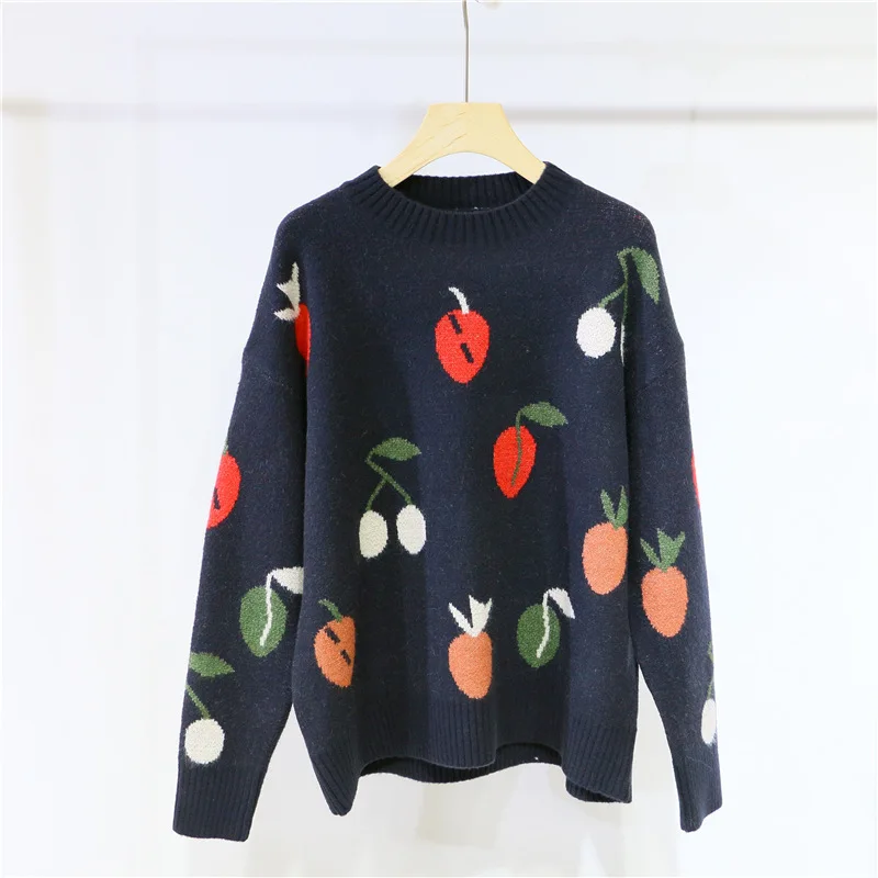 Korea Fresh Sweet Broboundere Jumper Fruit Printing Vintage Round Collar Female Pullovers 2021 Spring New Chic Casual Sweater
Korea Fresh Sweet Broboundere Jumper Fruit Printing Vintage Round Collar Female Pullovers 2021 Spring New Chic Casual Sweater