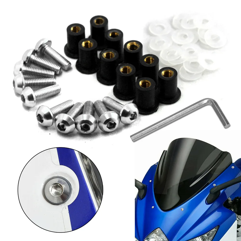 10pcs M5 Bolts Well Nuts Hex Key Washers Aluminum Alloy Bolt Nut Washer Key Set Kit For Motorcycle Windscreen Silver
10pcs M5 Bolts Well Nuts Hex Key Washers Aluminum Alloy Bolt Nut Washer Key Set Kit For Motorcycle Windscreen Silver