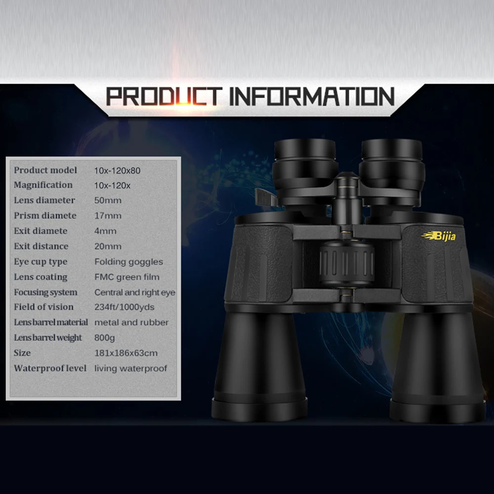 BIJIA 10-120x80 Binoculars Wide Angle HD Night Vision Binocular Waterproof Zoom Hunting Telescope Outdoor Kids Adult
BIJIA 10-120x80 Binoculars Wide Angle HD Night Vision Binocular Waterproof Zoom Hunting Telescope Outdoor Kids Adult