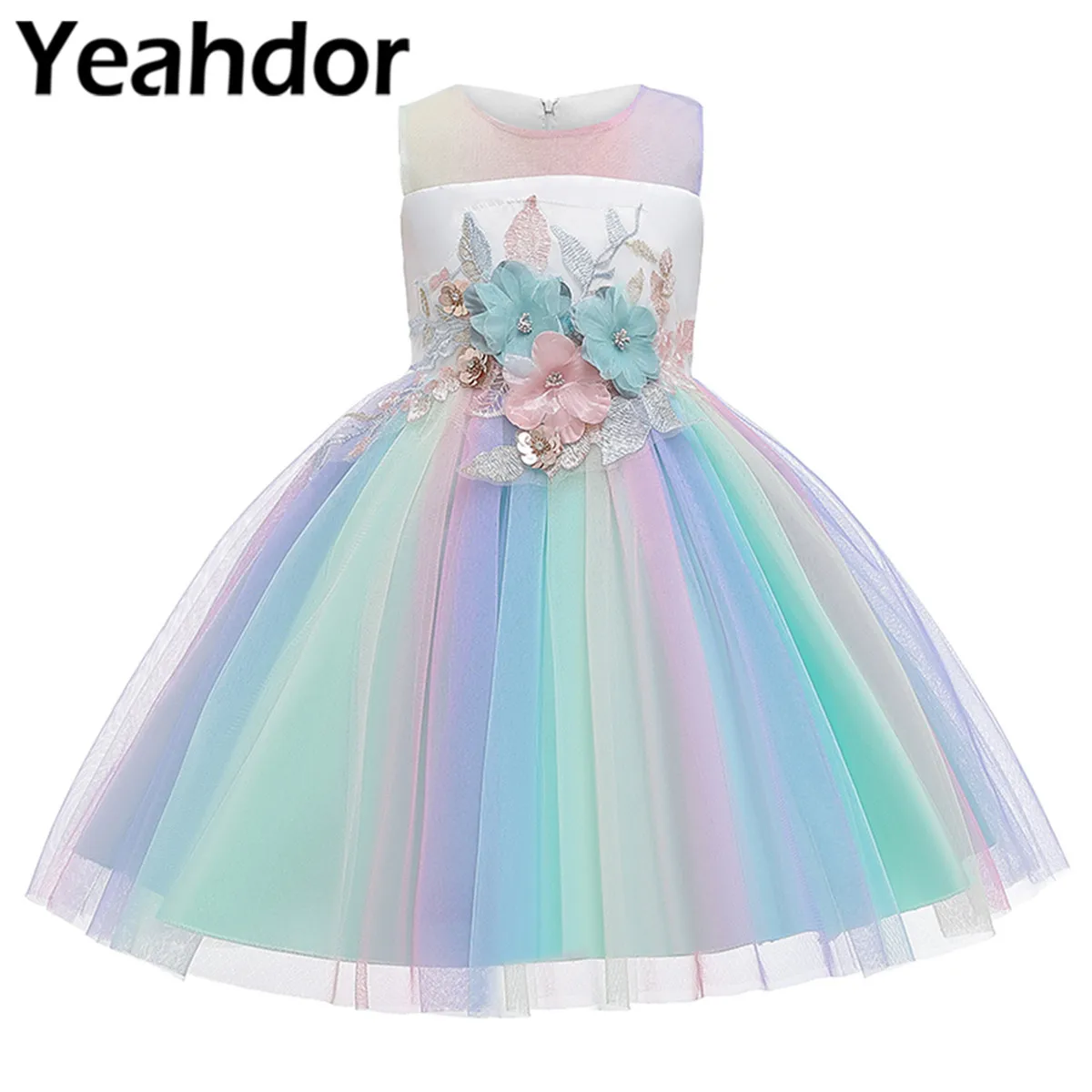 Girls Ball Gowns Round Neck Sleeveless Embroidered Flower Girl Dresses Kids Bowknot Colorful Rainbow Mesh Tutu Dress for Wedding
Girls Ball Gowns Round Neck Sleeveless Embroidered Flower Girl Dresses Kids Bowknot Colorful Rainbow Mesh Tutu Dress for Wedding