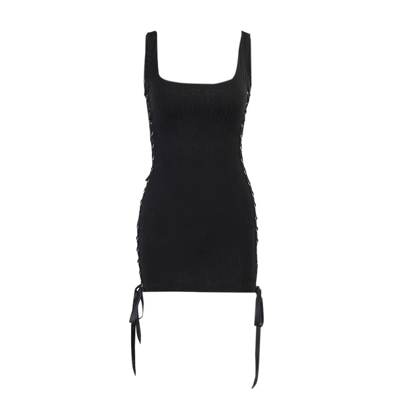 Sexy Double Drawstring Vest Dress Fashion Sexy Square Neck Strap Drawstring Vest Skirt Women 
Sexy Double Drawstring Vest Dress Fashion Sexy Square Neck Strap Drawstring Vest Skirt Women