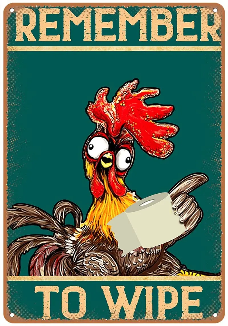 Remember to Wipe, Funny Rooster tin Sign, Chicken Lover Art Print and tin Sign for Bathroom Farmhouse bar Restauran tin Sign
Remember to Wipe, Funny Rooster tin Sign, Chicken Lover Art Print and tin Sign for Bathroom Farmhouse bar Restauran tin Sign
