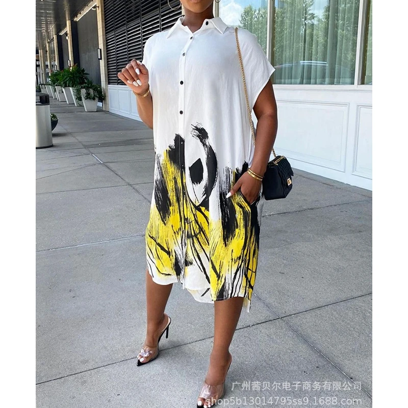 Mandylandy Shirt Dress Summer Short Sleeve Single Breasted Turn-down Collar Pocket Dress Women Casual Graffiti Print Loose Dress
Mandylandy Shirt Dress Summer Short Sleeve Single Breasted Turn-down Collar Pocket Dress Women Casual Graffiti Print Loose Dress
