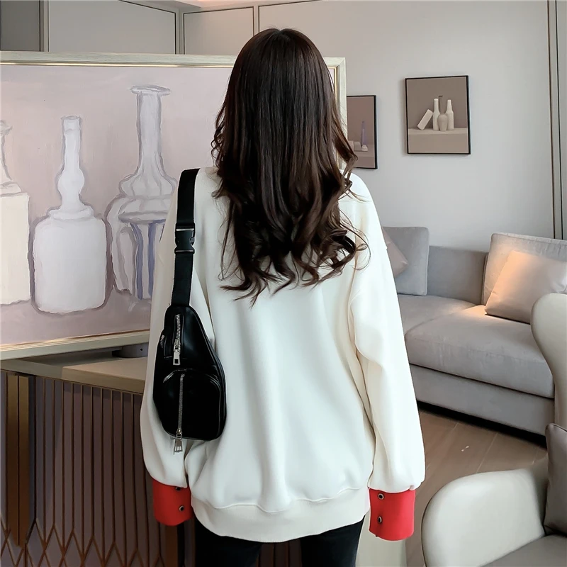 Sweatshirt Women Korean Style Color Patchwork Polo Collar Letter Embroidery Warm Winter Fleece Thicken Pullovers Graphic Hoodies
Sweatshirt Women Korean Style Color Patchwork Polo Collar Letter Embroidery Warm Winter Fleece Thicken Pullovers Graphic Hoodies