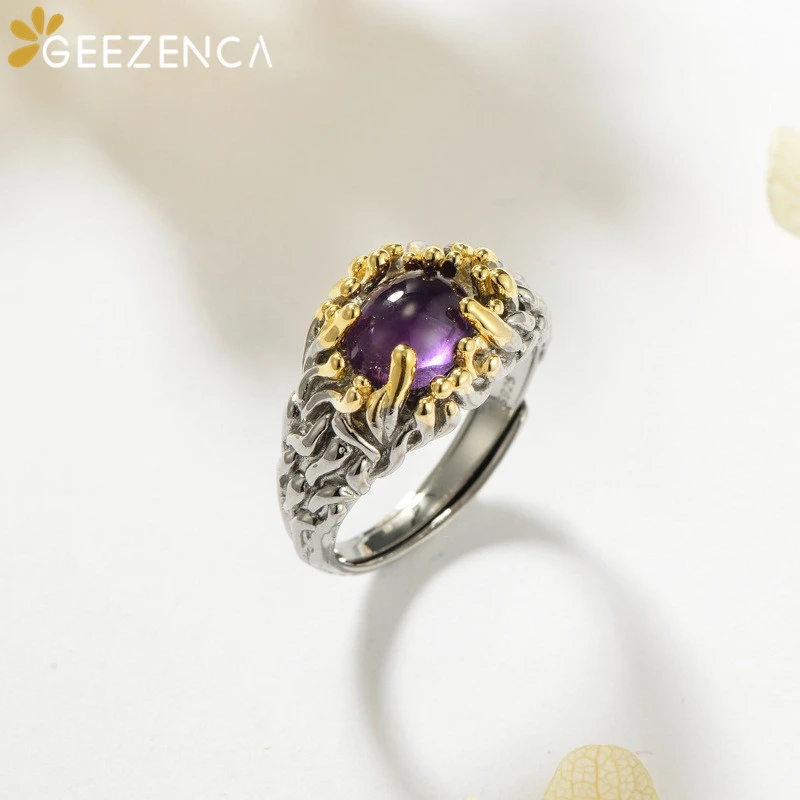 925 Sterling Thai Silver Gold-plated Amethyst Open Ring Luxurious Natural Stone Rings Trendy Ethnic Fine Jewelry Women Gift
925 Sterling Thai Silver Gold-plated Amethyst Open Ring Luxurious Natural Stone Rings Trendy Ethnic Fine Jewelry Women Gift