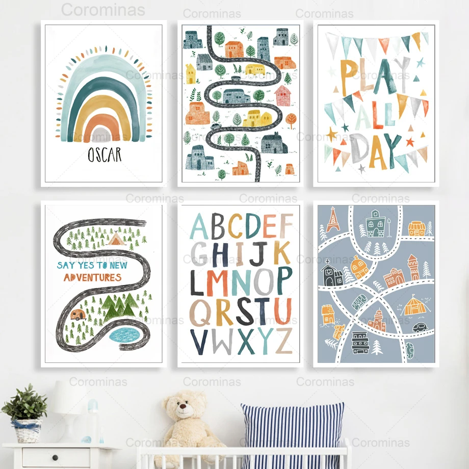 Cartoon Nursery Wall Art Canvas Painting Set Car Rainbow Ship Abc Posters and Prints for Kids Living Room Nordic Home Decoration
Cartoon Nursery Wall Art Canvas Painting Set Car Rainbow Ship Abc Posters and Prints for Kids Living Room Nordic Home Decoration
