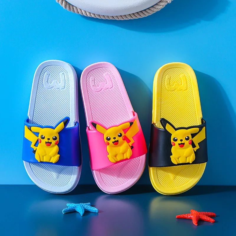 Новинка 2021 детская обувь Pokemon покемон Пикачу тапочки с мультяшным принтом для