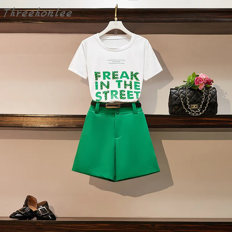 2021 Summer Women Casual Two Piece Sets Cotton Letter Printing O-neck Tops And Elastic Waist Wide Leg Belt Pants Shorts Female
2021 Summer Women Casual Two Piece Sets Cotton Letter Printing O-neck Tops And Elastic Waist Wide Leg Belt Pants Shorts Female