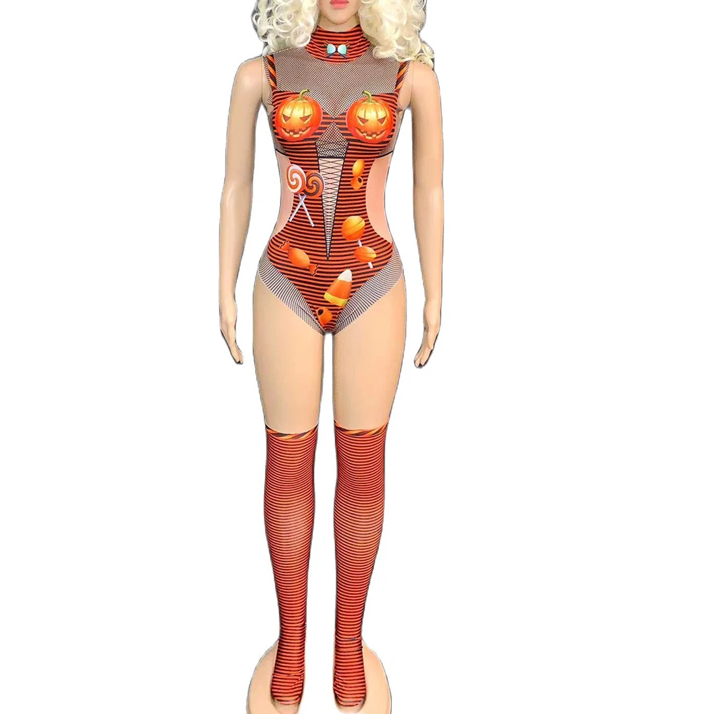 Halloween Ladies Role Playing Costume Pumpkin Pattern Striped Printing Sleeveless Two-Piece Suit Turtleneck Stage Wear
Halloween Ladies Role Playing Costume Pumpkin Pattern Striped Printing Sleeveless Two-Piece Suit Turtleneck Stage Wear