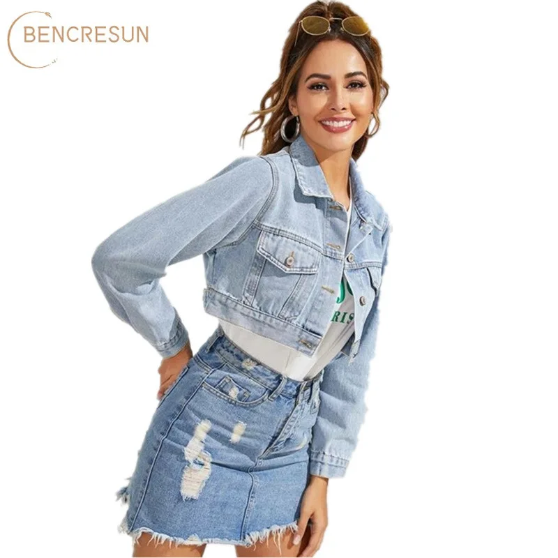 Women's Short Denim Jacket Spring and Autumn Jacket Full Sleeve Single Breasted Pocket Casual Top Slim BlueTurn Down Collar Coat
Women's Short Denim Jacket Spring and Autumn Jacket Full Sleeve Single Breasted Pocket Casual Top Slim BlueTurn Down Collar Coat