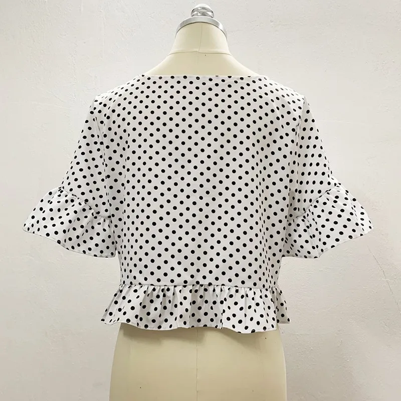 Women Fashion Polka Dot Print Ruffle Sleeve Top Short Sleeve Chiffon Shirt Short O-Neck Blouse
Women Fashion Polka Dot Print Ruffle Sleeve Top Short Sleeve Chiffon Shirt Short O-Neck Blouse