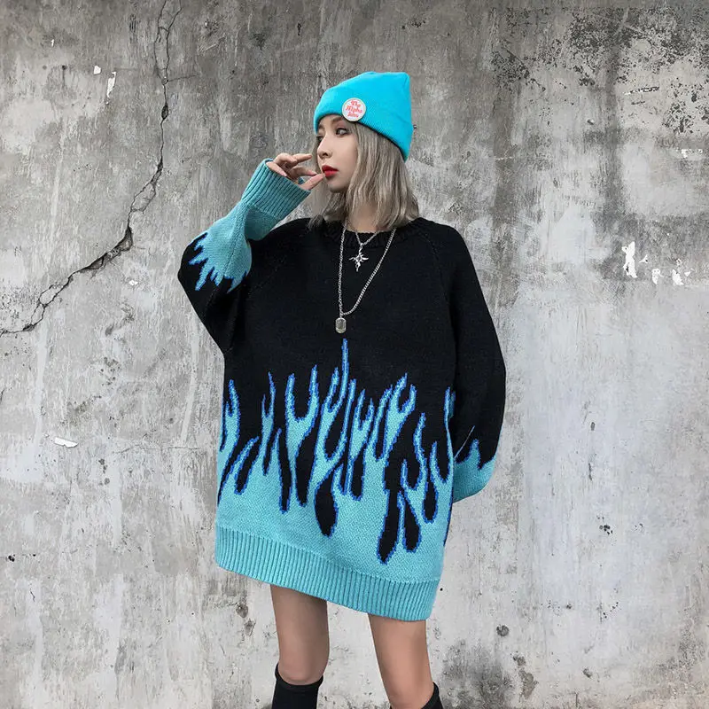 Harajuku style high street flame jacquard loose pullover lazy style female student sweater sweater tide woman sweaters
Harajuku style high street flame jacquard loose pullover lazy style female student sweater sweater tide woman sweaters