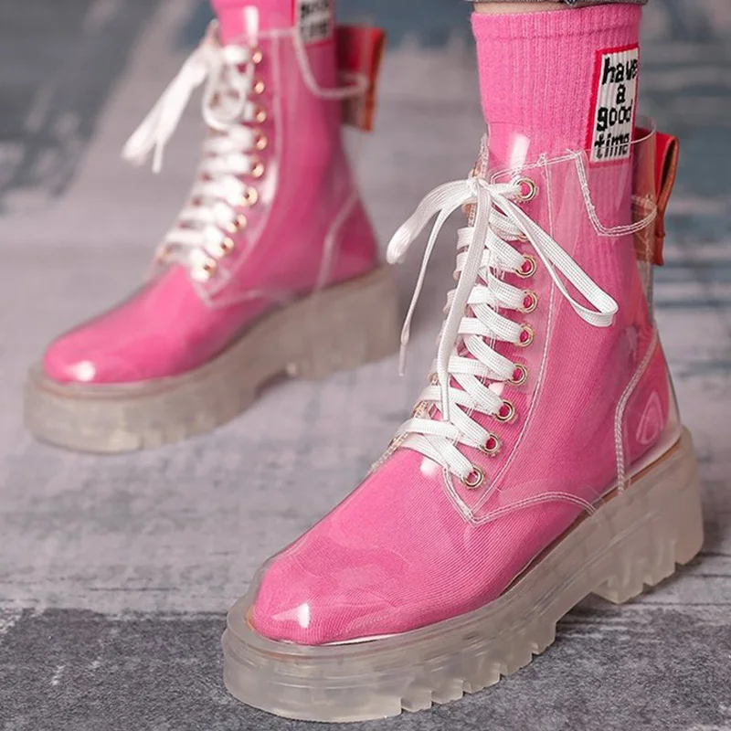 Fashion Women Rain Boots Mature Ladies Lace-up Waterproof Ladies Shoes Transparent Candy Color Soles Outdoor Girl Shoes
Fashion Women Rain Boots Mature Ladies Lace-up Waterproof Ladies Shoes Transparent Candy Color Soles Outdoor Girl Shoes