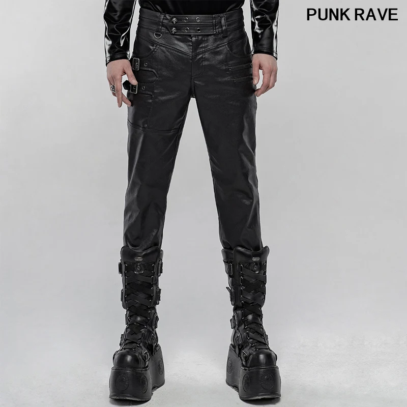 Punk imitation leather belt decoration slim men pants Classic rock black Coating woven party club trousers PUNK RAVE WK-433PCM
Punk imitation leather belt decoration slim men pants Classic rock black Coating woven party club trousers PUNK RAVE WK-433PCM