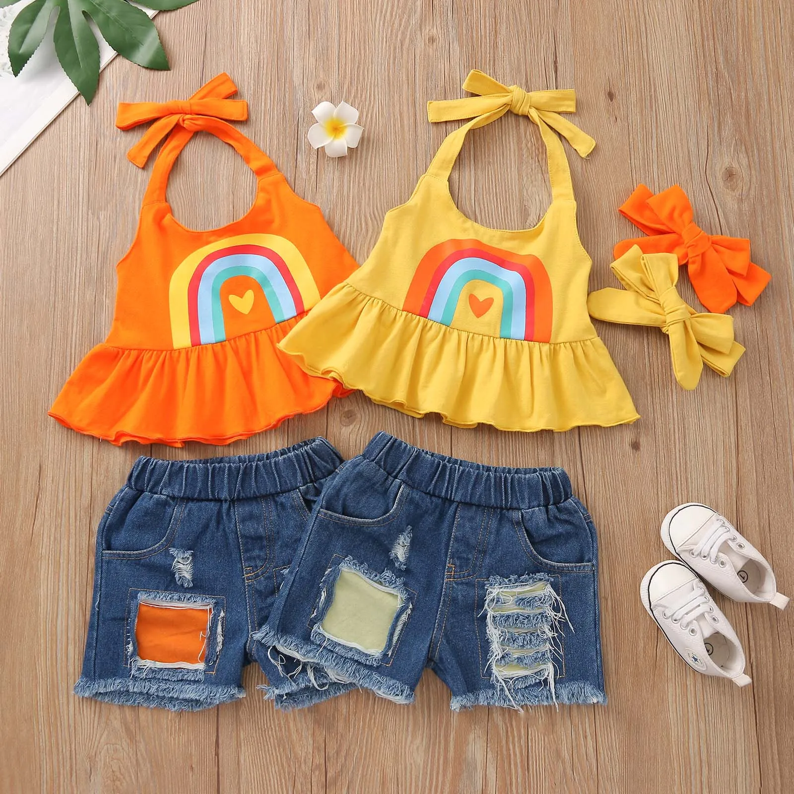 Baby Girl Clothes Summer Children's Clothing Stylish Girl's Ruffle Halterneck Tops Ripped Denim Shorts Suit комплекты одежды W*
Baby Girl Clothes Summer Children's Clothing Stylish Girl's Ruffle Halterneck Tops Ripped Denim Shorts Suit комплекты одежды W*