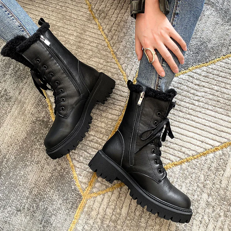 RIZABINA Real Leather Women Short Boots Warm Fur Snow High Heel Winter Shoes Woman Zip Plush Fur Platform Footwear Size 34-39
RIZABINA Real Leather Women Short Boots Warm Fur Snow High Heel Winter Shoes Woman Zip Plush Fur Platform Footwear Size 34-39