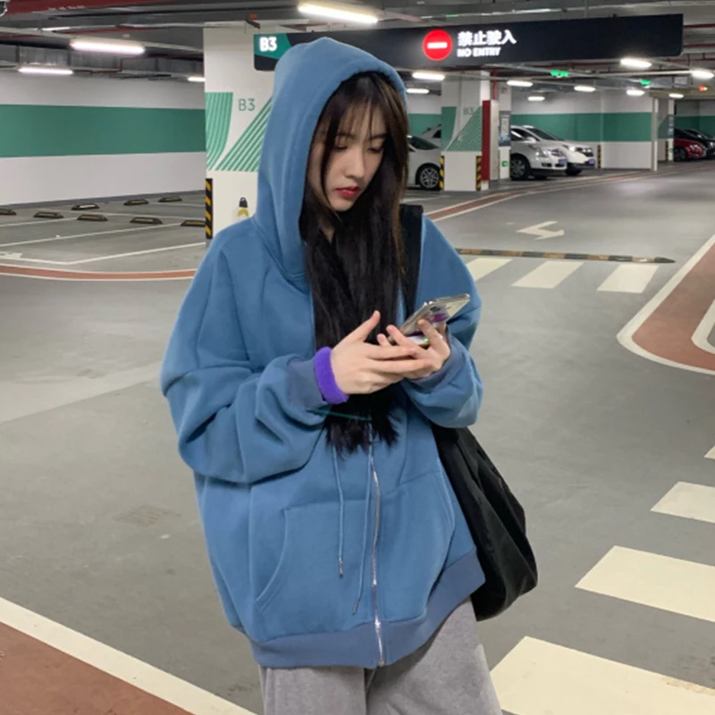 zip-up Women Korean Style hoodies Vintage Solid Color Long Sleeve Oversized Hooded Sweatshirt Lady Women Casual Large Coats
zip-up Women Korean Style hoodies Vintage Solid Color Long Sleeve Oversized Hooded Sweatshirt Lady Women Casual Large Coats