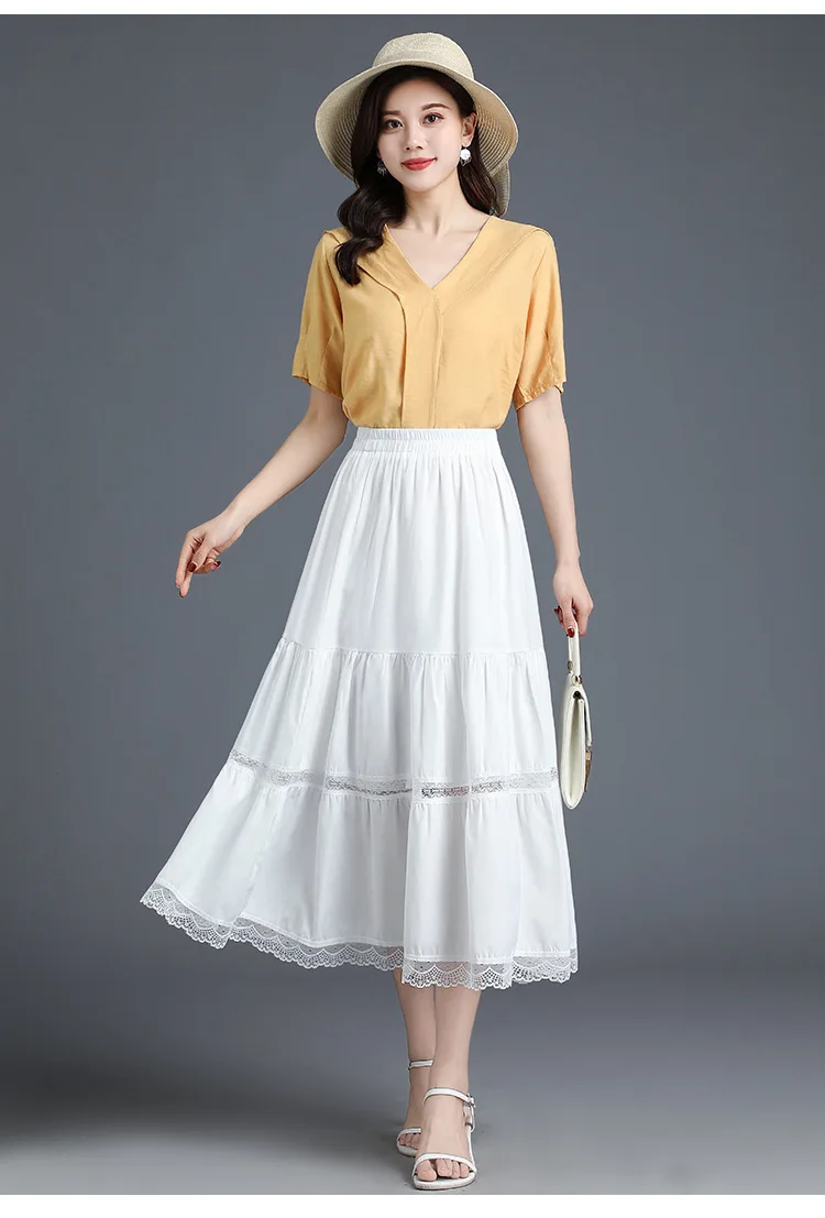 Women Fashion Splice Lace High Waist Big Swing A-line Long Skirts 2021 Summer Female Elegant Loose Vintage Pleated Skirt 2122
Women Fashion Splice Lace High Waist Big Swing A-line Long Skirts 2021 Summer Female Elegant Loose Vintage Pleated Skirt 2122