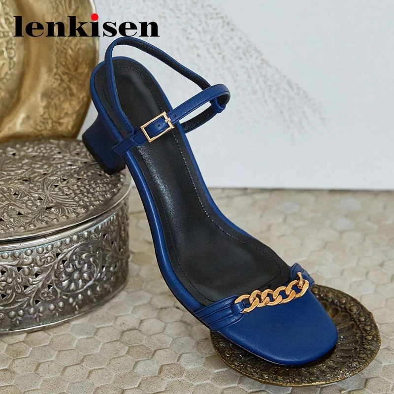 Lenkisen simple style chains metal decorations fashion peep toe high strange heel women shoes buckle straps summer sandals L53
Lenkisen simple style chains metal decorations fashion peep toe high strange heel women shoes buckle straps summer sandals L53