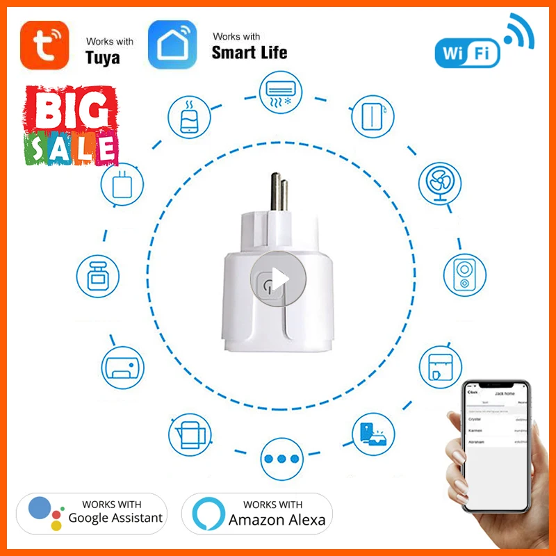 1-10pc Smart Home Plug Wifi Connected Socket Timer EU UK Adapter Outlet Tuya 16A Power Monitor Works Alexa Google Assistant
1-10pc Smart Home Plug Wifi Connected Socket Timer EU UK Adapter Outlet Tuya 16A Power Monitor Works Alexa Google Assistant
