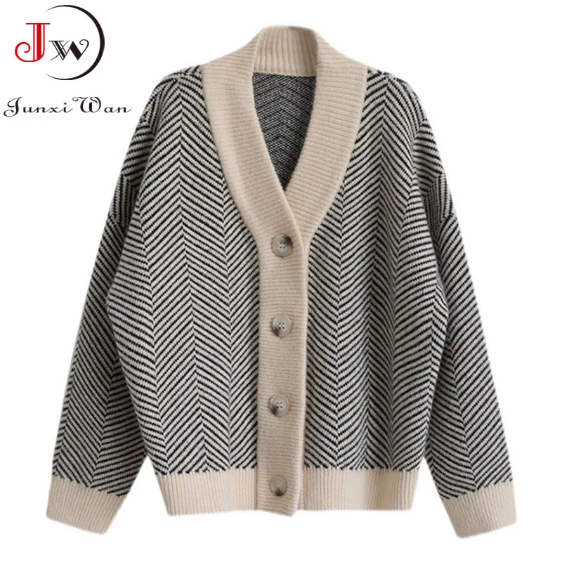 Vintage Women Autumn Winter Sweater Cardigans Retro Striped Loose Elegant Thicken Knitted Sweater Oversided Casual Outwear Tops
Vintage Women Autumn Winter Sweater Cardigans Retro Striped Loose Elegant Thicken Knitted Sweater Oversided Casual Outwear Tops