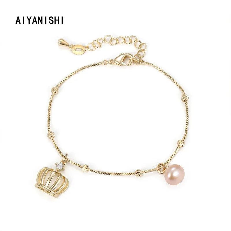 

AIYANISHI 18K Gold Filled Pearl Bracelets Crown Pearl Bangles Women Natural Freshwater Pearls Bracelets Jewelry Lovers Gifts