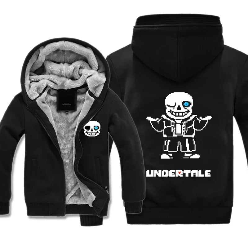 

Men's Thicken Hoodie undertale sans man cosplay Printed Zip Up Jacket Winter Sweatshirts Coat Long Sleeve Casual Hooded