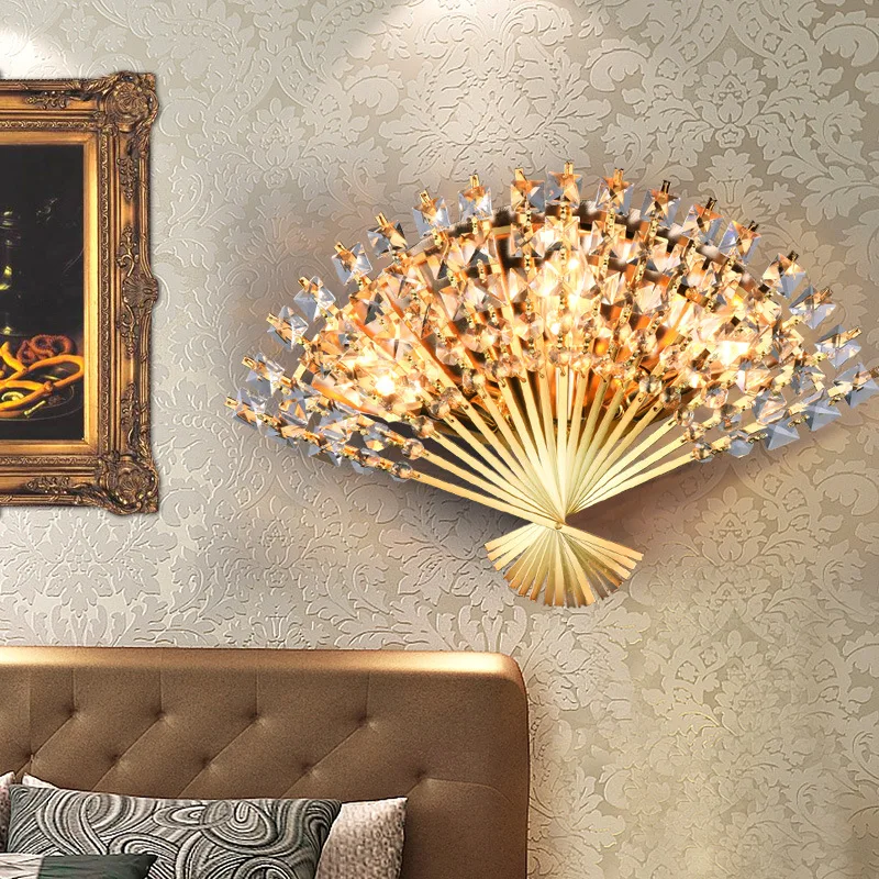 

New Crystal Wall Lamp Living Room Bedroom Study Modern Decorative Wall Lamp Golden Chrome Hotel Corridor Aisle Lamps E14