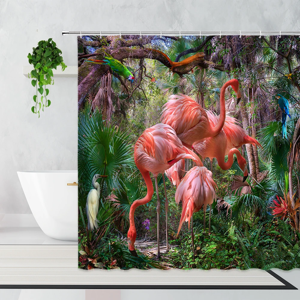 Занавеска для душа в виде фламинго, леса, зеленых растений, тропический Фотофон, водонепроницаемая занавеска для ванной с крючками, полиэст...
Занавеска для душа в виде фламинго, леса, зеленых растений, тропический Фотофон, водонепроницаемая занавеска для ванной с крючками, полиэст...